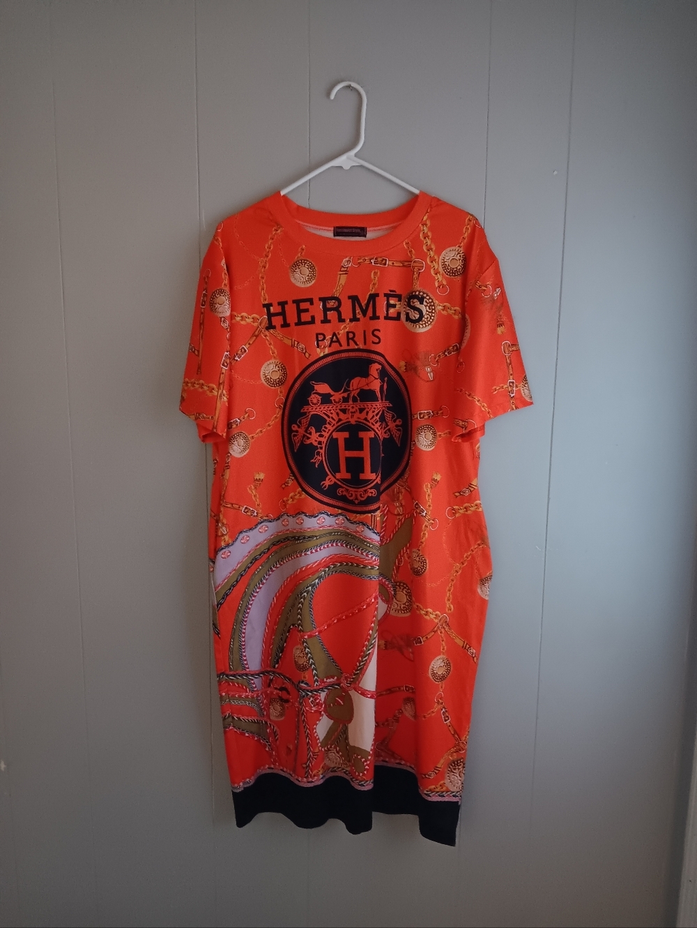 Fantastic Finds Hermès Paris Orange Chain Print Tee Dress Size 2XL
